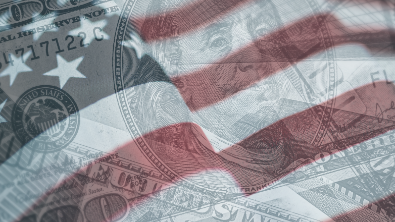 American Flag with a dollar bill overlaid