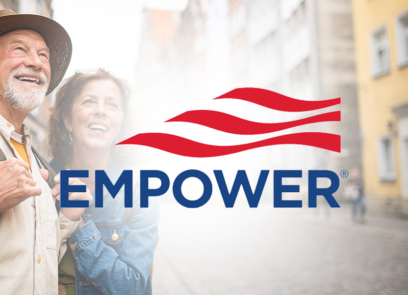 Empower logo gradient over older couple looking in the distance.