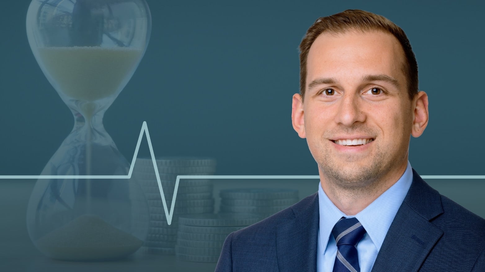 Advisor portrait beside hourglass and stacked coins, illustrating the impact of the new 401(k) rule.