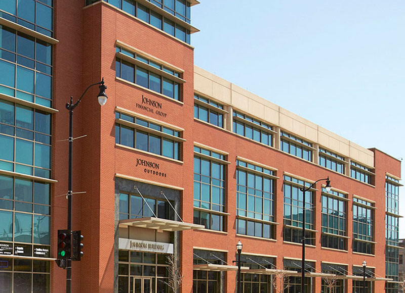 Johnson Financial Group's main building in downtown Racine, Wisconsin.